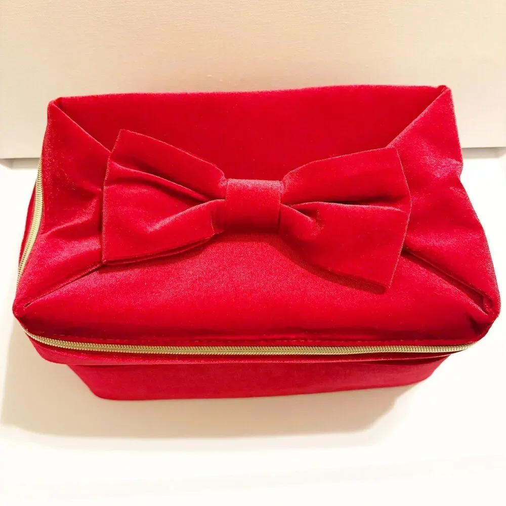 Estée Lauder Red Bow Train Case Empty Holiday 2024 Soft Velvet Makeup Gift Box